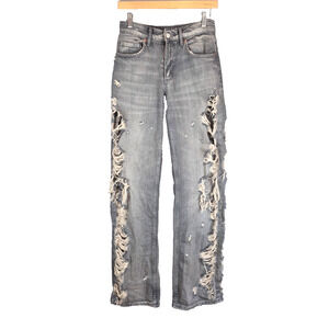 Zara Jeans Womens 2 Gray Mid Rise Frayed Ripped Legs Medium Wash Denim
